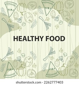 Healthy Food Traditional Hand Drawn Icons Sketch Hand Made Design Vector.