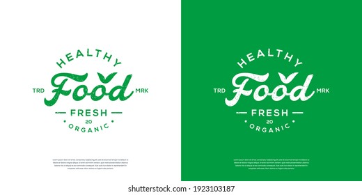 Healthy food typography logo or retro vintage label