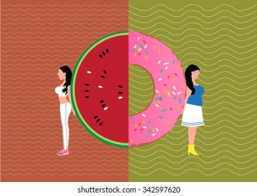 Healthy food and unhealthy food ,healthy lifestyle,vector