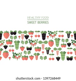 Healthy food vector background with berries icons. Vegetarianism and raw food diet.