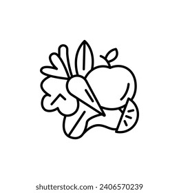 Healthy food vector icon. Fresh vegetarian vegetable bowl vector illustration. Fruit grocery. Diet salad vector icon in black and white color.