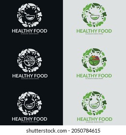 Healthy Food Vector. Vector icon template for vegan restaurant, diet menu, natural products.