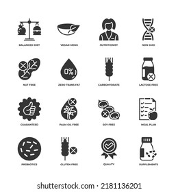 Healthy Food vector icons set, modern solid symbol collection, filled style pictogram pack. Signs, logo illustration.