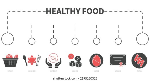 Healthy Food Vector Illustration concept. Banner with icons and keywords . Healthy Food symbol vector elements for infographic web