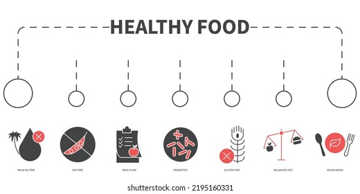 Healthy Food Vector Illustration concept. Banner with icons and keywords . Healthy Food symbol vector elements for infographic web