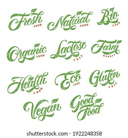 Healthy food vector lettering set.