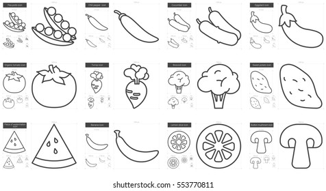 Healthy food vector line icon set isolated on white background. Healthy food line icon set for infographic, website or app. Scalable icon designed on a grid system.