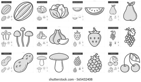 Healthy food vector line icon set isolated on white background. Healthy food line icon set for infographic, website or app. Scalable icon designed on a grid system.