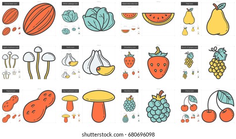 Healthy food vector line icon set isolated on white background. Healthy food line icon set for infographic, website or app. Scalable icon designed on a grid system.