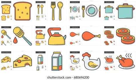 Healthy food vector line icon set isolated on white background. Healthy food line icon set for infographic, website or app. Scalable icon designed on a grid system.