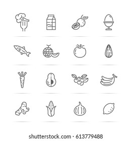 healthy food vector line icons, minimal pictogram design, editable stroke for any resolution