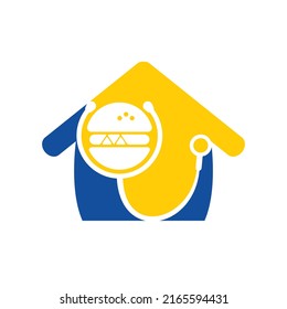 Healthy food vector logo design. Big burger with stethoscope icon logo design.	