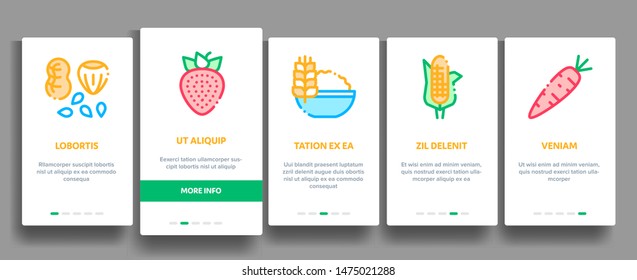 Healthy Food Vector Onboarding Mobile App Page Screen. Illustrations