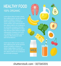 Healthy food vector template. Organic products concept. Flat style design