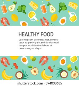 Healthy food vector template. Organic products concept. Flat style design, vector illustration