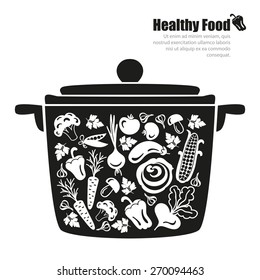 Healthy food, vector vegetables in the pan, food background vector illustration EPS10. 