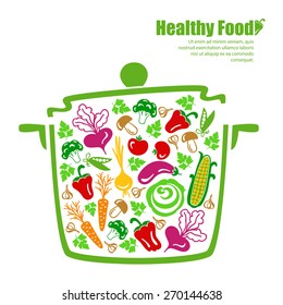 Healthy food, vector vegetables in the pan