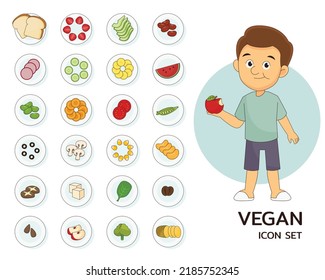 Healthy food and Vegan concept flat icons.