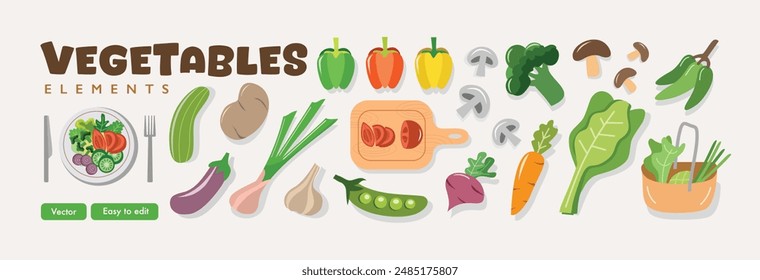 Healthy food. Vegetable collection set. Vegetable elements. Healthy eating. Colorful vegetable illustration. Organic food. Diet food, Healthy diet food.
