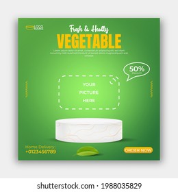 Healthy Food Vegetable Social Media Post Banner Ads Template. 3d Illustration Vector.