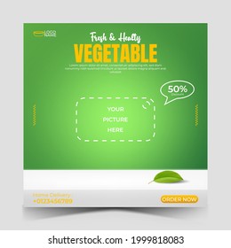 Healthy food vegetable social media post banner ads template. 3d illustration vector.