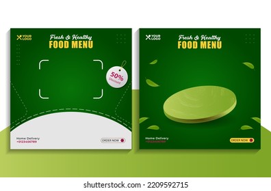 Healthy food vegetable social media post banner ads template media promotion. 3d illustration vector.