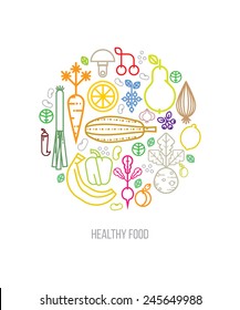 Healthy food. Vegetables linear in different colors