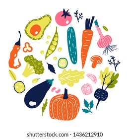 Healthy Food Vegetables Round Composition Scandinavian Stock Vector ...