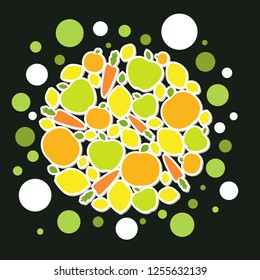Healthy food veggie banner design, poster with decorated fruits and vegetables