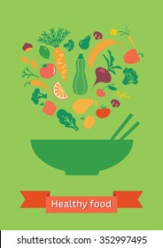 Healthy food with veggies on green background