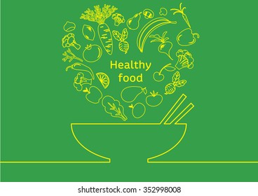 Healthy food with veggies on green background - illustration vector