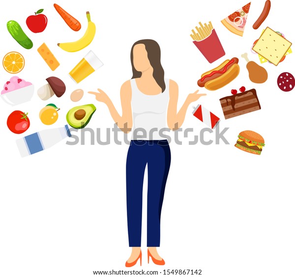 Healthy Food Versus Fast Food Young Stock Vector (Royalty Free) 1549867142