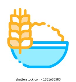 Healthy Food Wheat Spikelet Vector Thin Line Icon. Bio Eco Agricultural Wheat Pain In Bowl Linear Pictogram. Organic Healthcare Vitamin Delicious Nutrition Contour Illustration