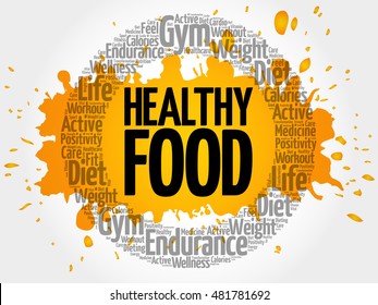 Healthy Food word cloud collage, health concept background