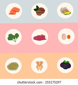 Healthy Foods for Hair Icons on Sweet Background Illustration,Vector 