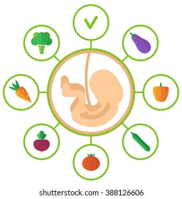 Healthy foods for pregnant women. Cartoon flat vector illustration. 