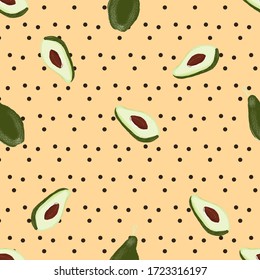 Healthy foods. Seamless avocado pattern for avocado print textiles, prints, clothes, posters and more.
