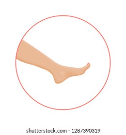 Healthy foot in circle with pedicure. Ancle, knee and toes