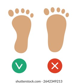 Pé saudável e pé liso. Ilustração vetorial isolada sobre fundo branco.