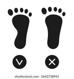 Pé saudável e pé liso. Ilustração vetorial isolada sobre fundo branco.