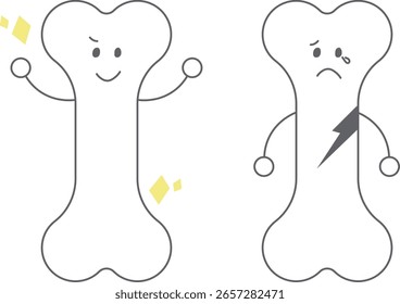Healthy Fractured Bone Comparison
A simple illustration comparing a healthy bone and a fractured bone with facial expressions. Useful for topics related to health, bone fractures, calcium, and medical