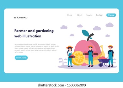 Healthy fresh fruit with farmer vector illustration for web landing page 