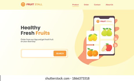 Healthy fresh fruits concept hand hold smartphone in screen display campaign for web website home homepage landing page banner template