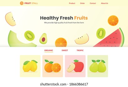 Healthy fresh fruits concept melon watermelon kiwi lemon campaign for web website home homepage landing page banner template