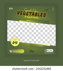 Healthy Fresh grocery vegetable social media post promotion template green color