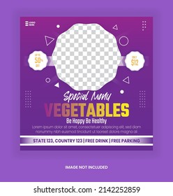 Healthy Fresh grocery vegetable social media post promotion template purple color