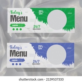 Healthy Fresh and Spicy Restaurant Promotional Food Social media Post and Cover Vector Template Design. Facebook cover, Chicken fry, Delicious pizza, yummy Burger, hot pasta ads banner template.