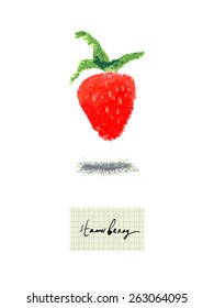 Healthy fresh strawberry. Cute hand drawn illustration made with real oil pastel. Isolated 