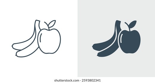 Healthy Fruit icon vector. Apple and Bananas Symbol, Line and Solid Nutrition and Diet Illustration