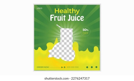 Healthy fruit juice social media post design and web banner template, square size, Suitable for social media post restaurant and culinary. for post, web, ads.